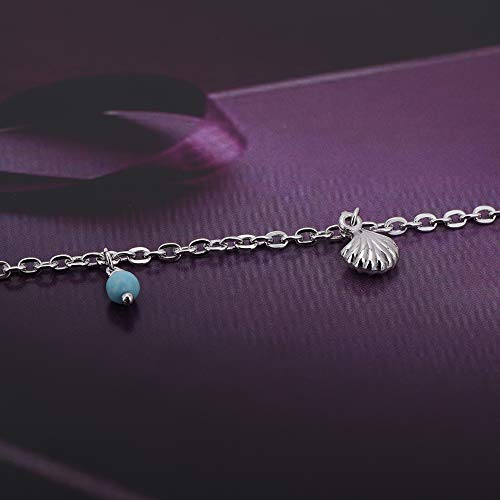 Vanbelle Sterling Silver Jewelry Hanging Shell & Natural Beads Anklet With Rhodium Plating For Women And Girls #TOP4