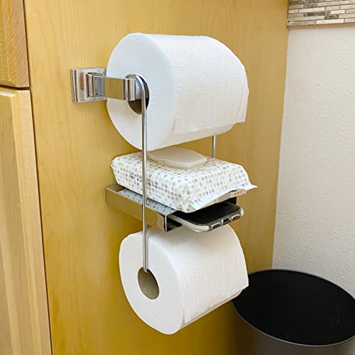Tp Pal Ledge – Hanging Extra Toilet Paper Roll Holder With Multi-Purpose Double Shelf, Durable Chrome #TOP1