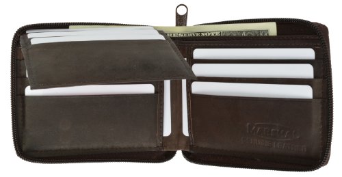 MARSHAL Genuine Leather Men's Zipper Zip-Around Organizer Bifold Wallet Black Brown Tan!3