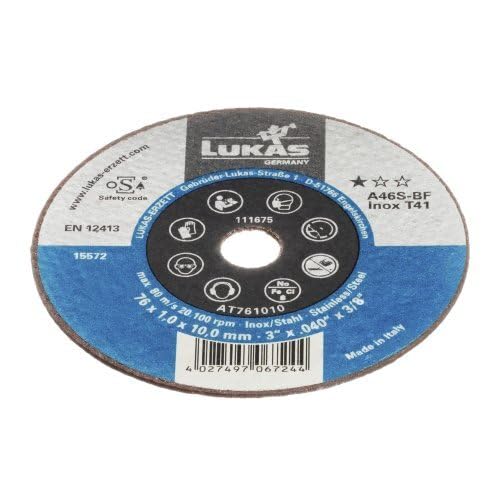LUKAS ERZETT 50 discos de corte T41 para acero inoxidable 50 x 1 mm recto | orificio 6 mm | para lijadora recta - 7 x 7 x 10 cm