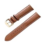 PNESHGTT Correa de reloj pequeña y fresca for mujer, suave piel vacuno primera capa, compatible con Casio Dw Tissot Longines, patrón litchi for hombre(Brown gold buckle,14mm)