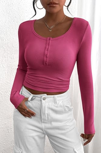 Image of PRETTYGARDEN Women's Fall Long Sleeve Henley T Shirts