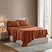 Nestl Bedding Soft Sheets Set - 4 Piece Bed Sheet Set, 3-Line Design Pillowcases - Easy Care, Wrinkle Free - Good Fit Deep Pockets Fitted Sheet - Free Warranty Included - Queen, Rust