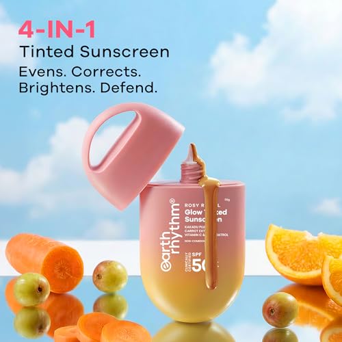 Image of Earth Rhythm Rosy Ritual Glow Tinted Sunscreen SPF 50 PA ++++ with Vitamin C,No Oxybenzone (50gm) - Honey