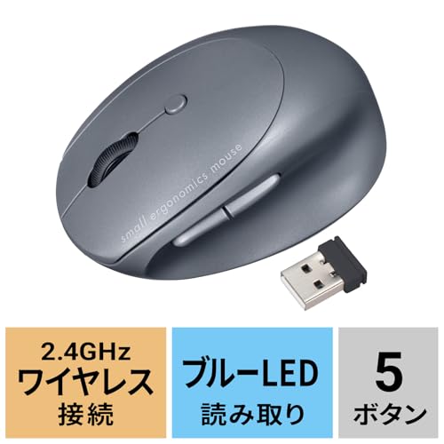 サンワサプライ 静音ワイヤレス小型エルゴノミクスマウス（充電式・5ボタン・ブラック） MA-EWBS522BK