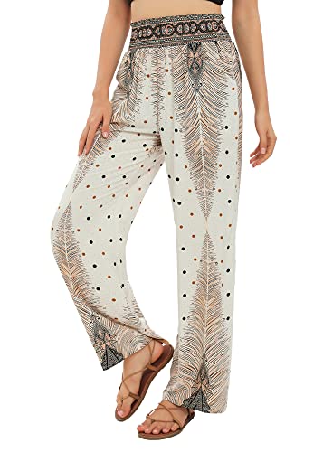 Urban CoCo Women's Elastic High Waist Boho Floral Print Pants Palazzo Wide Leg Lounge Pants4