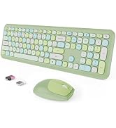 Wireless Keyboard and Mouse Combo, Colorful Ergonomic Full Size Retro Low-Noise Keyboard with Cut...