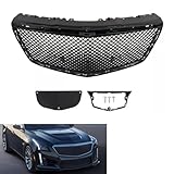 Nerfisle Front Bumper Hood Grille ABS Black Front Upper Grille Grill Assembly Mesh Honeycomb Fit For 2014 2015 2016 2017 2018 2019 Cadillac CTS Sedan B Style Heat Corrosion Impact Resistant Waterproof