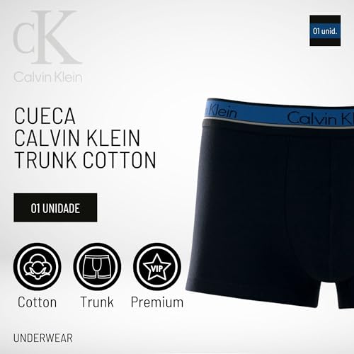 Calvin Klein Cueca Boxer Trunk Algodão Masculina Original, Azul Marinho e Preto, G