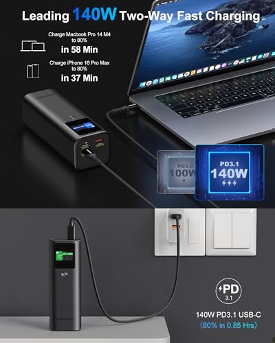 Image of AsperX Laptop Power Bank, 27,600mAh 162.5W Aluminum Unibody PD3.1 Fast Charging Portable Charger Power Bank, 99.36Wh Battery Bank for MacBook Pro /Air /iPhone 16 /iPad /S25 Ultra /Dell /HP (Flight-Approved)