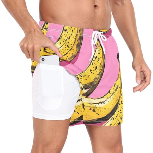 xigua Yellow Bananas Mens Swim Trunks with Liner, 5 inch Quick Dry Mens Boardshorts for Beach2