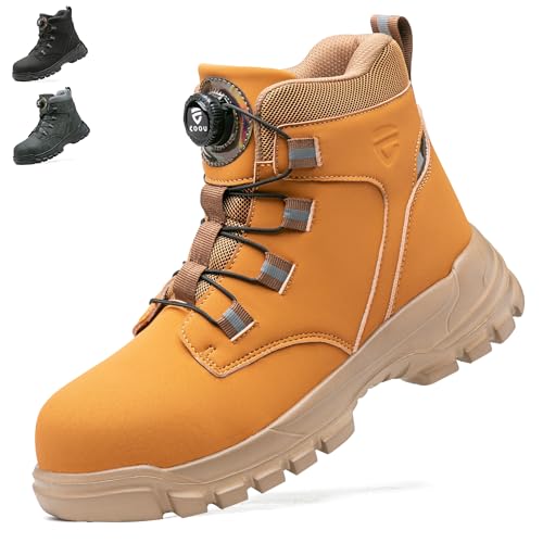 KOIFISH Chaussures de Sécurité Hommes Femmes Montante Basket de Securite Légère Confortable Bottines de Travail Embout en Acier Antidérapant Jaune 45