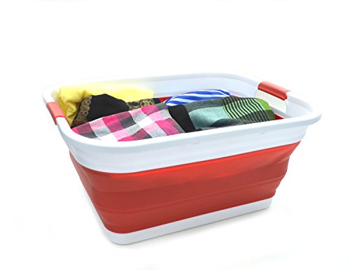 Sammart 41L (10.8 Gallon) Collapsible Plastic Laundry Basket - Foldable Pop Up Storage Container/Organizer - Portable Washing Tub - Space Saving Hamper/Basket, Water Capacity: 32L (8.4 Gallon) (Rectangular, Red) #TOP4