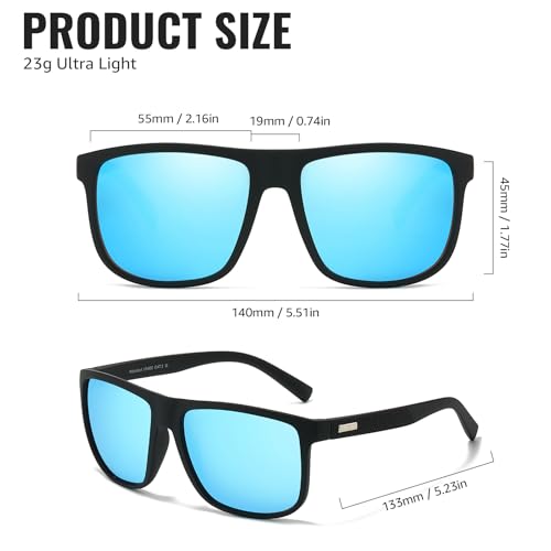 HIGLASS Square Polarized Sunglasses for Men Women Lightweight TR90 Frame Sun Glasses with UV Protection TS12033