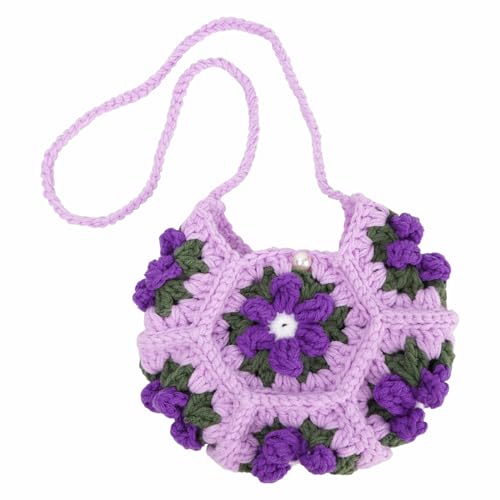 Women Mini Flower Woolen yarn Crochet Crossbody Shoulder Bag Purse