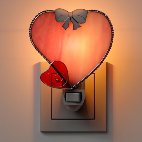 KY&BOSAM Stained Glass Heart Night Lights Plug into Wall 1-Pack 7W Plug in Night Light Dusk to Dawn 3000K Warm Pink Bright Nightlight Switch-On/Off for Adults Kids Room Bathroom Hallway Kitchen Decor