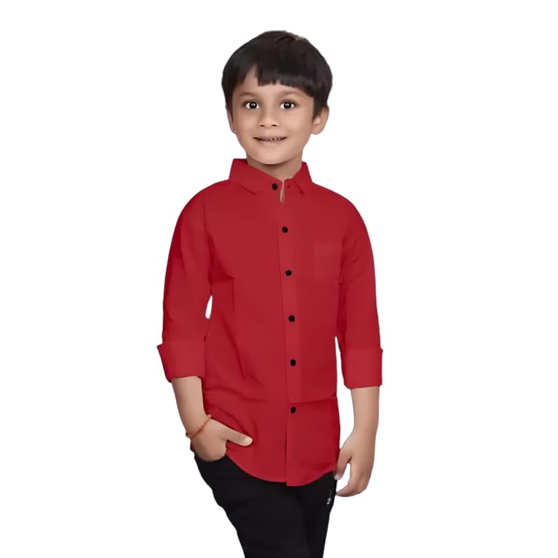 Image of Boys Cotton Blend Solid Full Sleeve Shirt with Spread Collar ? Casual Shirt for Kids