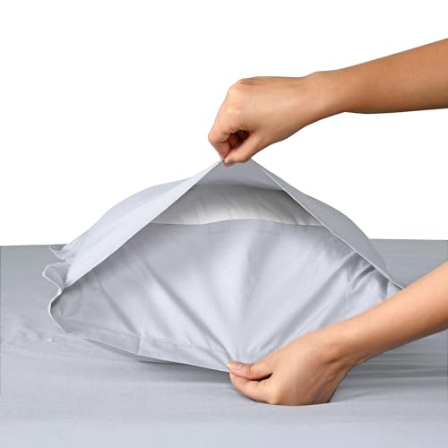 Image of SleepyCat Cotton ?Solid Pillow Case with Envelope Closure - Pack of 2 Count | Coloured with AZO-Free Dyes and Oeko-Tex Certified | Machine Washable, Dolphin Grey (Standard Size, 28X18 Inches),200