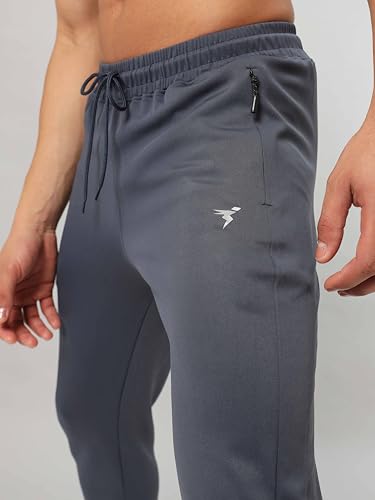 Image of TECHNOSPORT Men's Slim Fit Track Pants with Zip Pockets, ELASTO Plus Quick Dry Stretchable Lightweight Lower for Gym Running Yoga and Sports
