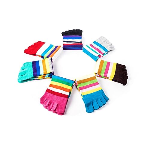 Holibanna Women's Five Toe Socks Soft Cotton 5 Finger Socks Striped Pattern Blisters Prevention Elastic Toe Design
