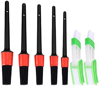 Auto Detailing Brush Set, 5 Pcs Car Detailing Brushes, 2 Pcs Car Air Condition Duster, Car Detail Cleaning Brushes Kit for Car Exterior, Interior, Air Vents, Dashboard, Emblems, Engine, Wheel