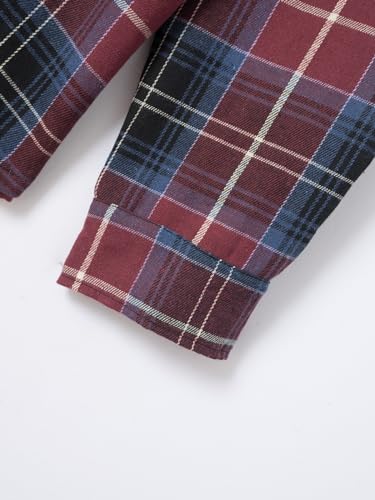 Mens Flannel Button Down Plaid T-Shirts Classic Lapel Casual Shirts Long Sleeve Tops Tees Lightweight Coat Jacket4