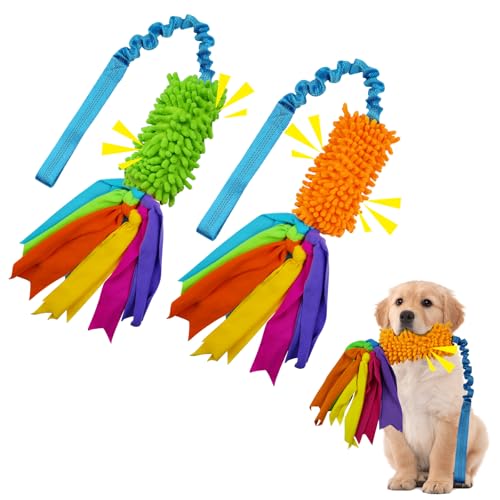 ASOCEA 2 Pack Dog Tug Toy Dogs Bungee Fleece Rope Toy Interactive Puppy Training Chew Toy Squeaky Tug of War Toys for Small Medium Large Dogs Chasing Exercising