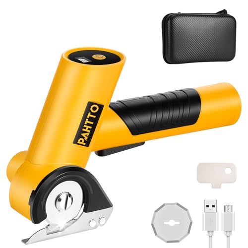 PAHTTO 電動カッター コードレス 電動ハサミ LEDディスプレイ 充電式 段ボールカッター 替刃付き 簡単ブレード交換機能 LEDライト 薄い段ボール カーペット レザー用 ステンレス鋼ブレード
