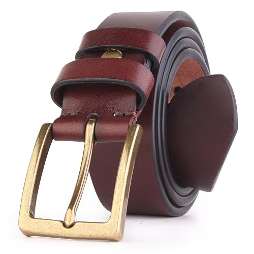 Men's Full Grain Leather Belt ，Adjustable ，5mm Thickness，Durable Copper Buckle