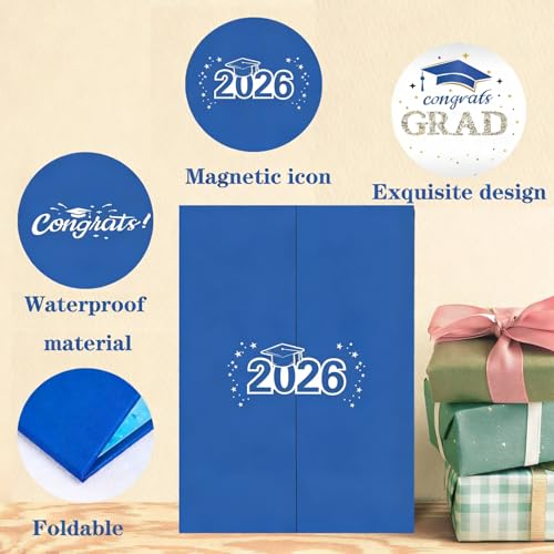 Image of SIHPTO Graduation Guest Book 2026 College Graduation Party Decorations,Blue and Silver Graduation Signature Book,Class of 2026 Congrats Grad Guest Book Alternative, Graduation Gifts for Her Him