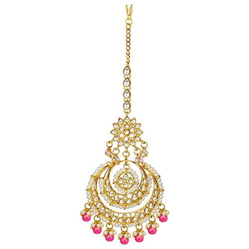 Image of I Jewels 18K Gold Plated Traditional Kundan Studded with Pearls Maang Tikka for Women /Girls