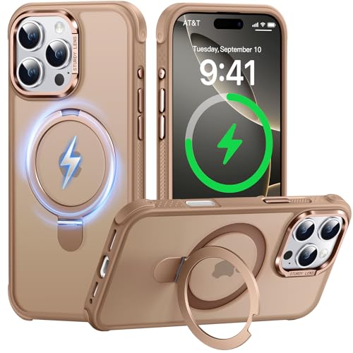 Coque iPhone 16 Pro marron mat antichoc avec support invisible intégré