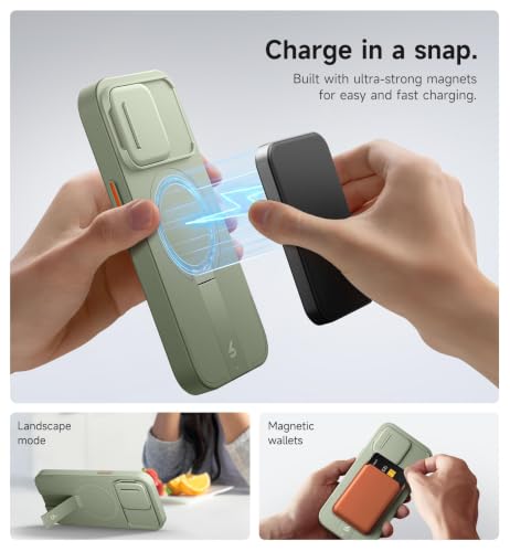 Image of SURITCH for iPhone 13 Pro Case with Magnetic Camera Slide Cover and Adjustable Kickstand, Compatible with MagSafe, Shockproof Bumper Case Slim Protective Cover for iPhone 13 Pro 6.1 Inch, Green