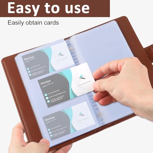 Image of Climberty Business Cards Holder 150 Pockets PU Leather Cover Travel Business Cards Holder Fit for 3.5x2.3 in Cards, Semi-Transparent Pockets, Versatile for Credit and ID Cards