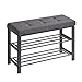 Produktbild SONGMICS Schuhbank, Schuhregal mit 3 Ebenen, Schuhaufbewahrung, Sitz mit Schaumstoffpolsterung, Leinen, Metallrahmen, für Wohnzimmer Eingangsbereich, 31 x 81 x 49 cm, dunkelgrau-schwarz LBS057B01