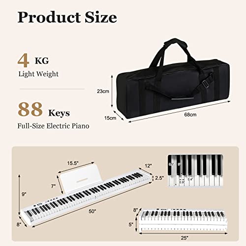 DREAMADE Clavier Électronique Pliable avec 88 Touches, Piano Numérique avec Sac de Rangement et Pupitre, Écran LCD et… - Les Beatles, Paul McCartney, John Lennon, RIngo Starr, George Harrison DREAMADE Clavier Électronique Pliable avec 88 Touches, Piano Numérique avec Sac de Rangement et Pupitre, Écran LCD et… – Image 6
