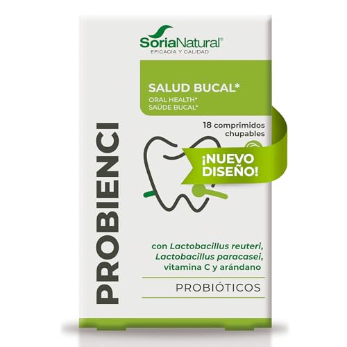 Soria Natural Probienci - Lactobacillus Reuteri, Lactobacilus Paracasei, Vitamina C y Extracto de Arándano – Favorece Salud Oral – Favorece la Salud de Dientes y encías - Caja con 18 comprimidos de 2g