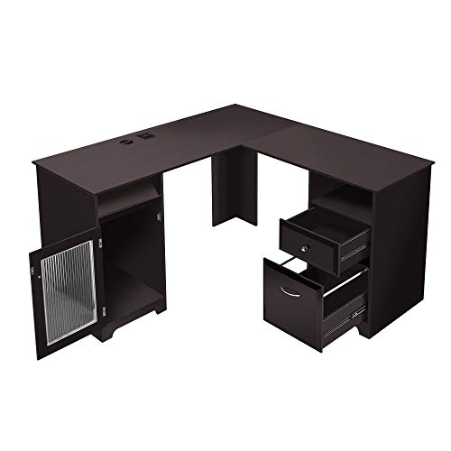 CHADIOR L Shaped Corner Computer Gaming Desk With Drawers Storage Modern Wood Study Workstation Table for Small Space Home Office, Dark Brown - Thumbnail 6