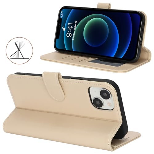 Image of for iPhone 13 Mini Case Wallet with Card Holder,for iPhone 13 Mini Wallet Case for Women Men,PU Leather Shockproof Magnetic Buckle Stand Flip Phone Case-Beige