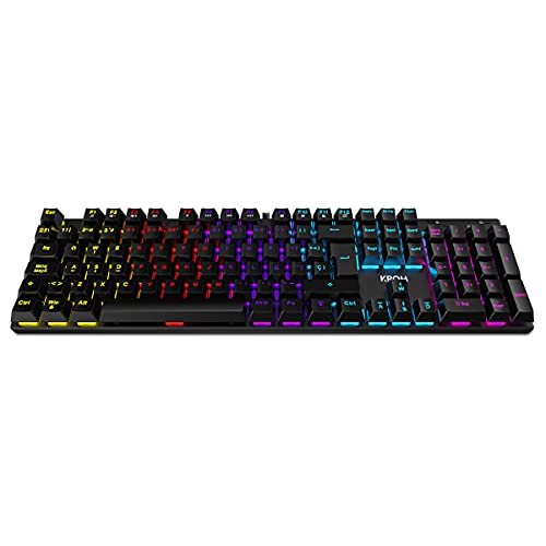 KROM KASIC – Teclado mecánico Gaming RGB con switches Rojos, Layout español, retroiluminación Rainbow, 25 Teclas Anti-ghosting y 12 Multimedia, Modo Juego, conexión USB – Negro
