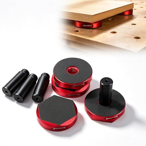 Image of Bench Dog Pucks for MFT Table (4 Pack), Fits 3 /4 inch Dog Hole for Woodworking, Heavy Duty Aluminium with Double Sided Anti Slip Pads, Woodworking Kit for Most Medium Sized Panels