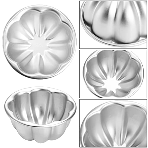 Mezchi 12 Pack Egg Tart Molds, Aluminum Alloy Pudding Jelly Molds, Reusable Cake Tartlets, Cupcake and Muffin Cups for Baking, Flower Shape, Non-sticky