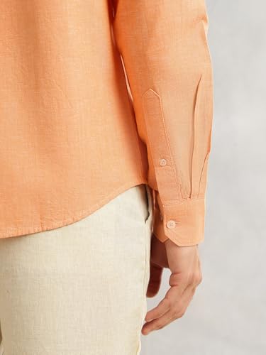 Image of Thomas Scott Men's | Solid | Premium Linen Blend | Spread Collar | Summer Wear | Long Sleeve | Shirts for Men