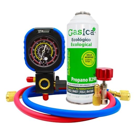 Ralertreik Pack Gasica V2 Gas Refrigerante Organico Sustituto del R22/R407/R32 y R410A (Botella + manometro + Llave + Adaptador)