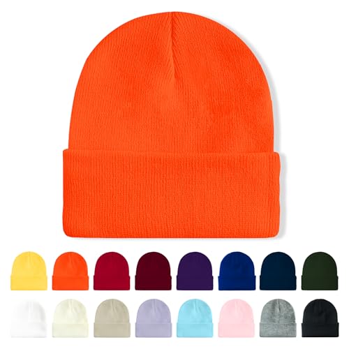 Image of Winter Beanie Acrylic Knit Cuffed Plain Hats Skull Cap Warm Beanies for Men Women
