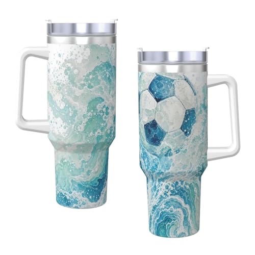 Vaso aislado Ocean Wave Soccer de 40 oz con asa y tapa 4