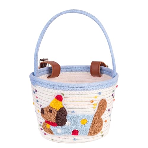 Canasta para Bicicleta Infantil,Cuerda De Algodón con Diseño Perro Almacenamiento Manillar | Cesta De Bicicleta Infantil - para niña, niño, Ciclismo, Compra, Playa, y montaña