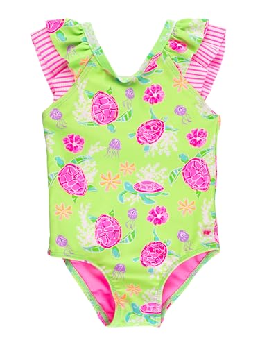 Image of RuffleButts Girls UPF50+ Sun Protection Ruffle V-Back One Piece Swimsuit