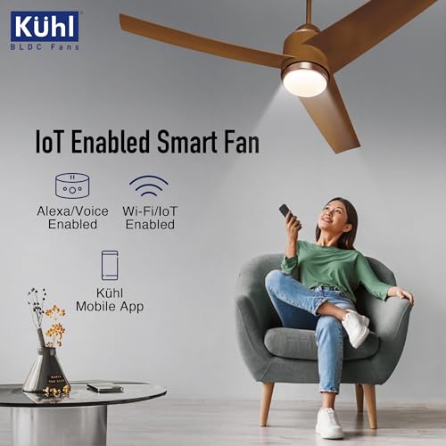 Image of KUHL Windzz K3 1320 mm 65% Power Saving BLDC Ceiling Fan | BEE 5 Star Rated & ISI Marked | High Air Flow | 5 Year Warranty on Motor | IoT - Operate via Mobile & Alexa | Brown | Free Installation