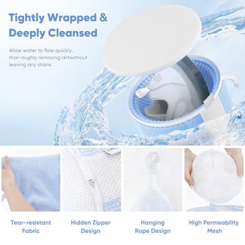 Image of Teletrogy Shoe Washing Machine Bag 2Pcs - Reusable Laundry Bags for Washer & Dryer, 360 Deep Clean & Large Size Plush Fibers for Sneakers, Tennis Shoes, Kids Footwear, Durable Invisible Zipper (Blue)